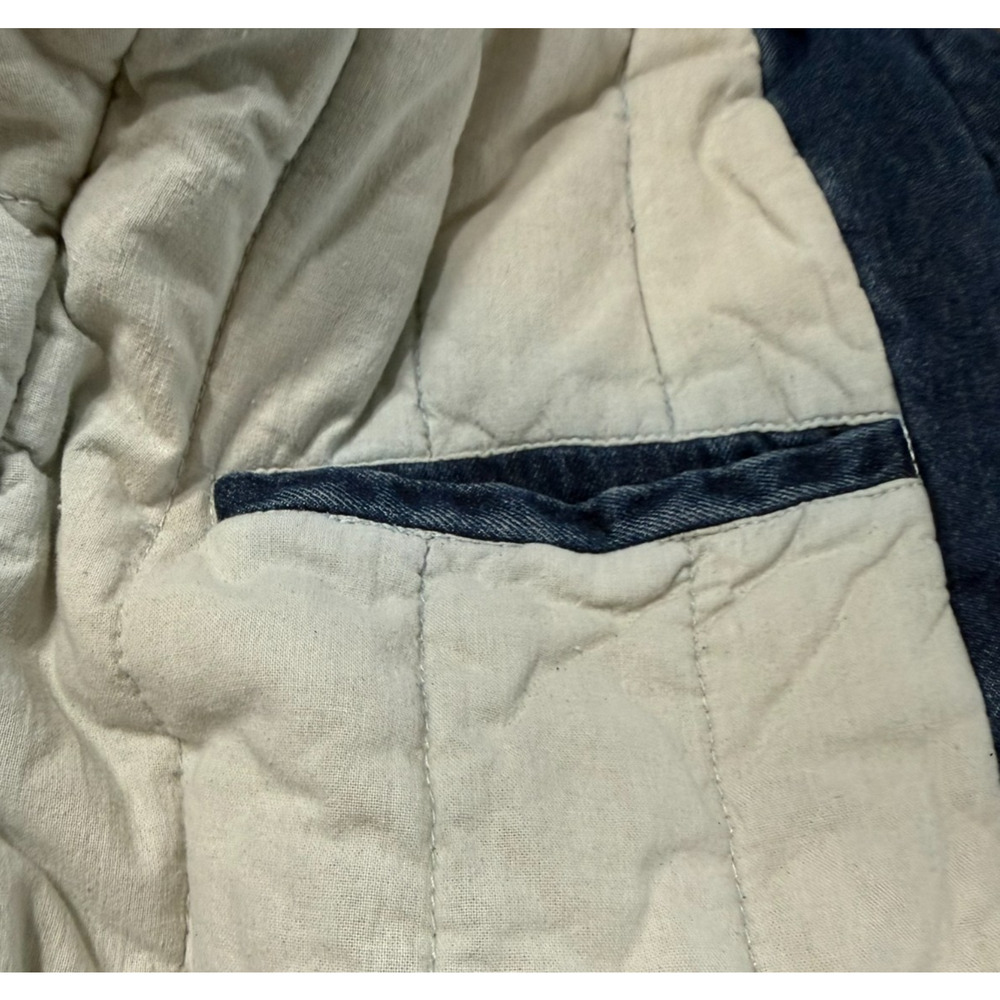 Vintage 70s 80s Quilted Lined Denim Long  Coat Leather Trim Sample Tag Rare - Picture 14 of 15